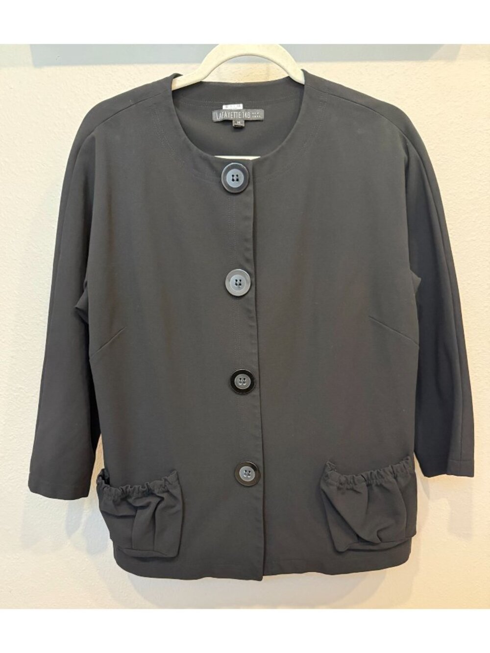 Lafayette 148 Women's Button Down 3/4 Sleeve Black Jacket Size 14 Workwear